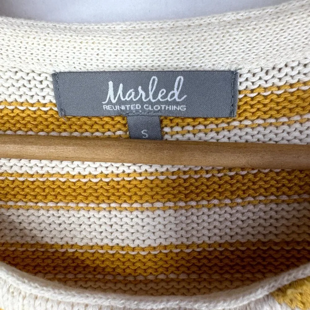 Marled Yellow Ochre White Stripe Cotton Sweater - Picture 3 of 6